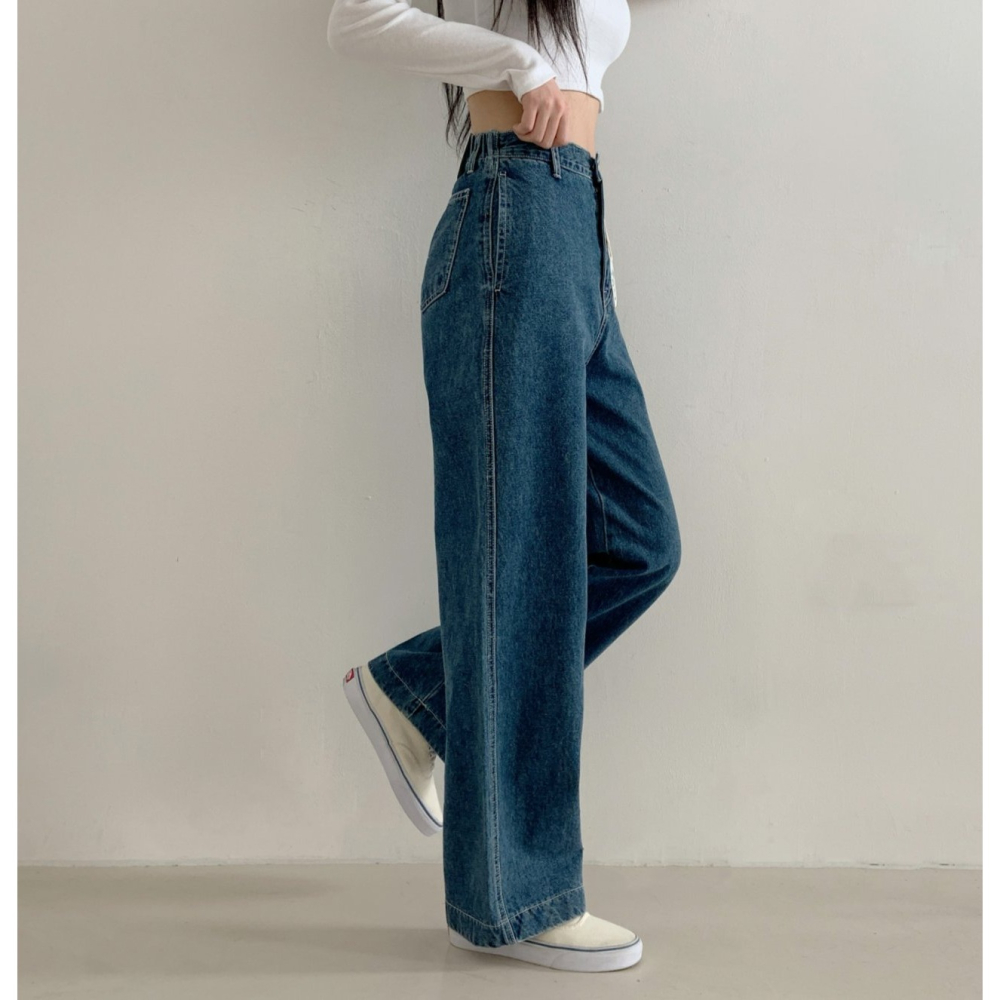 VENUSY｜正韓🇰🇷 - 版型嚴選✔ 韓國女裝｜純棉側口袋高腰直筒牛仔褲 韓國牛仔褲-細節圖2