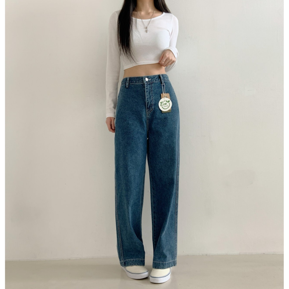 VENUSY｜正韓🇰🇷 - 版型嚴選✔ 韓國女裝｜純棉側口袋高腰直筒牛仔褲 韓國牛仔褲-細節圖6