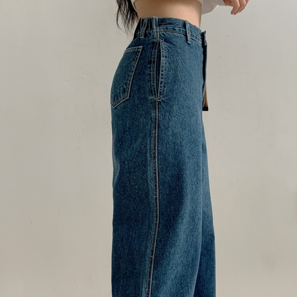 VENUSY｜正韓🇰🇷 - 版型嚴選✔ 韓國女裝｜純棉側口袋高腰直筒牛仔褲 韓國牛仔褲-細節圖9