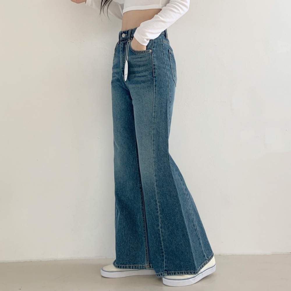 VENUSY｜正韓🇰🇷 - 純棉透氣舒適☀ 韓國女裝｜純棉隧道式水洗牛仔褲 韓國牛仔褲-細節圖2