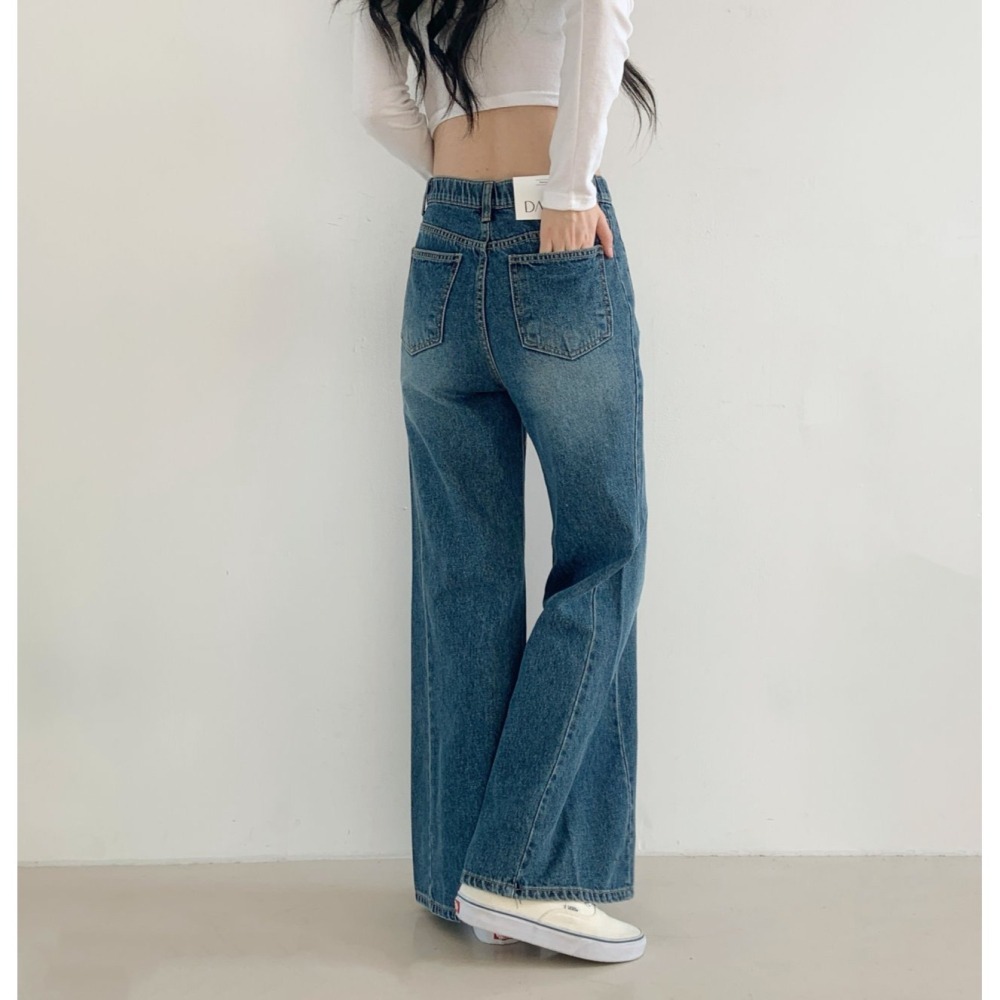 VENUSY｜正韓🇰🇷 - 純棉透氣舒適☀ 韓國女裝｜純棉隧道式水洗牛仔褲 韓國牛仔褲-細節圖3