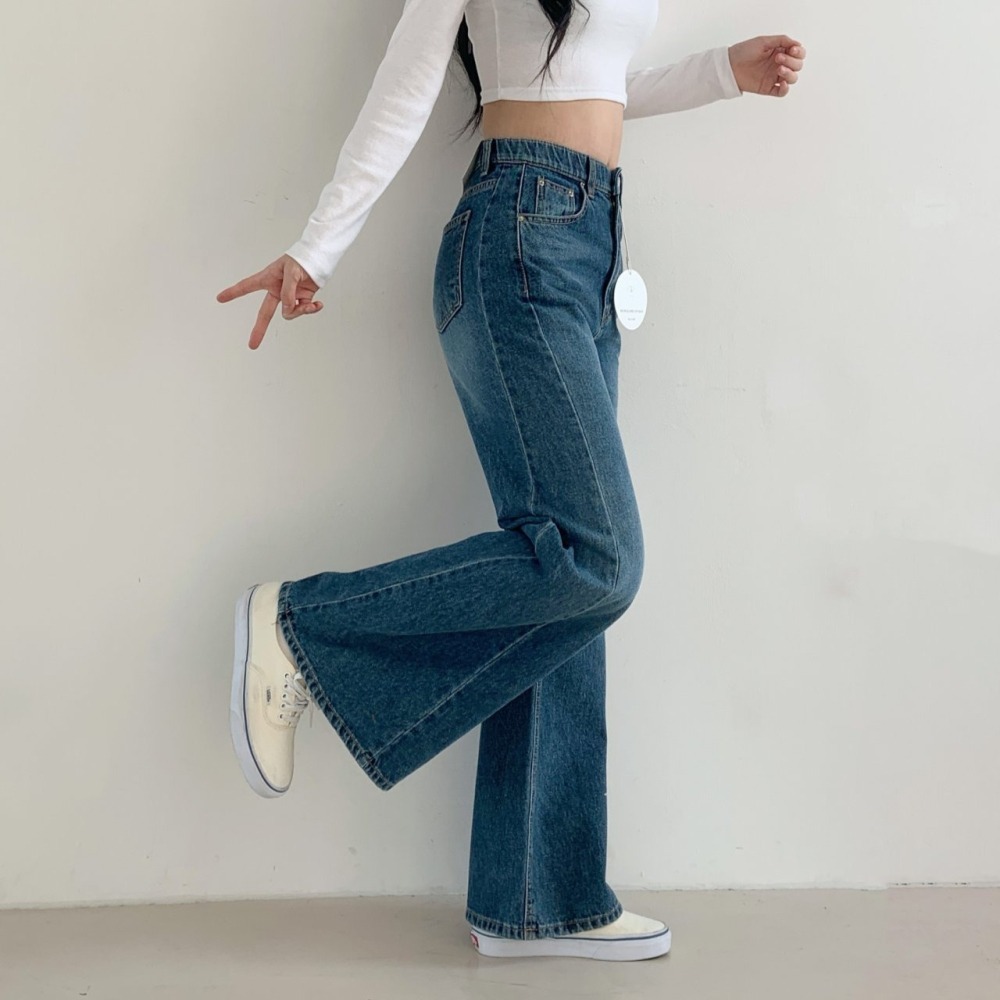 VENUSY｜正韓🇰🇷 - 純棉透氣舒適☀ 韓國女裝｜純棉隧道式水洗牛仔褲 韓國牛仔褲-細節圖4