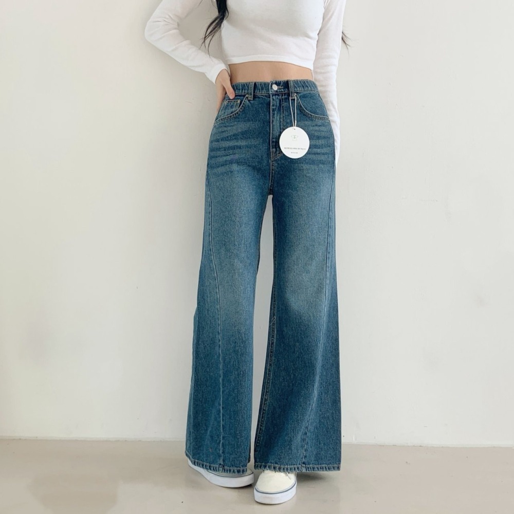 VENUSY｜正韓🇰🇷 - 純棉透氣舒適☀ 韓國女裝｜純棉隧道式水洗牛仔褲 韓國牛仔褲-細節圖5