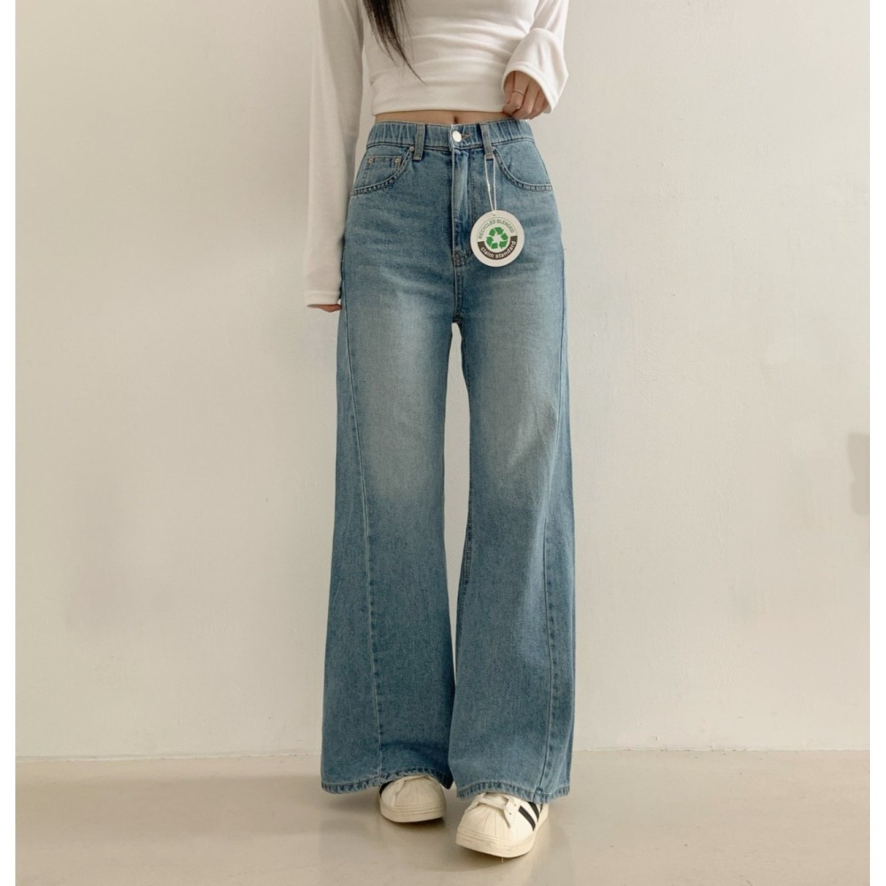 VENUSY｜正韓🇰🇷 - 純棉透氣舒適☀ 韓國女裝｜純棉隧道式水洗牛仔褲 韓國牛仔褲-細節圖7