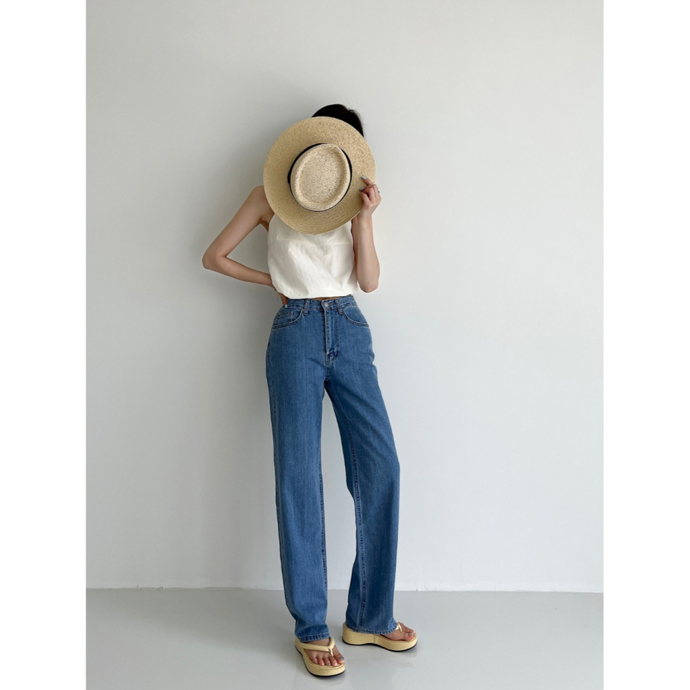 VENUSY｜正韓🇰🇷 - 純棉透氣舒適☀ 韓國女裝｜純棉寬鬆直筒牛仔褲 韓國牛仔褲-細節圖2