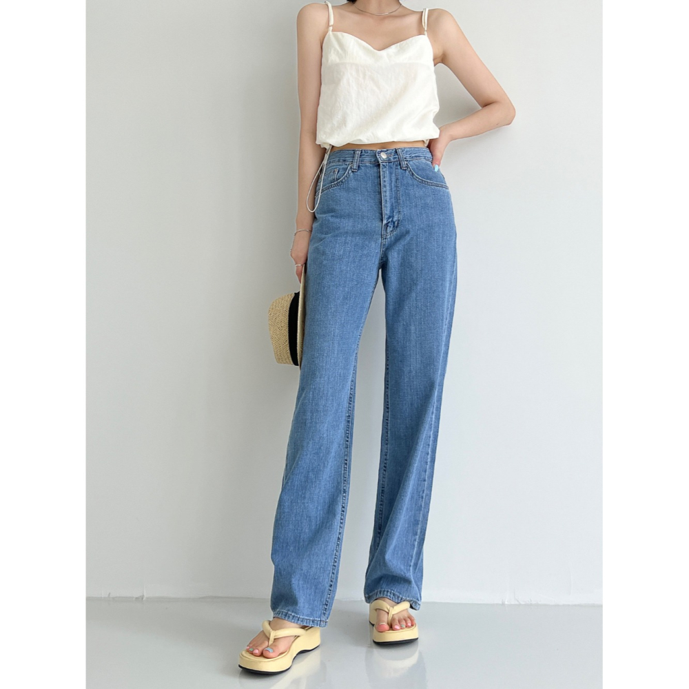 VENUSY｜正韓🇰🇷 - 純棉透氣舒適☀ 韓國女裝｜純棉寬鬆直筒牛仔褲 韓國牛仔褲-細節圖3