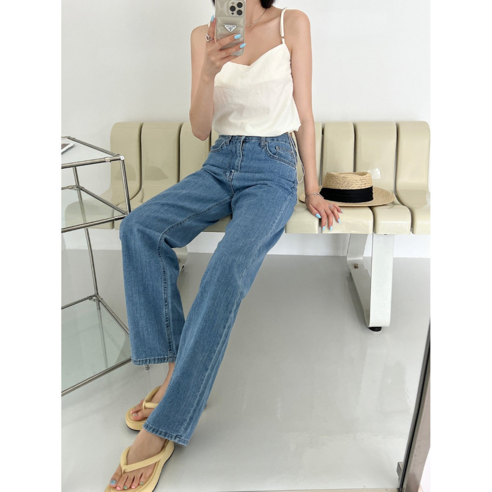 VENUSY｜正韓🇰🇷 - 純棉透氣舒適☀ 韓國女裝｜純棉寬鬆直筒牛仔褲 韓國牛仔褲-細節圖4
