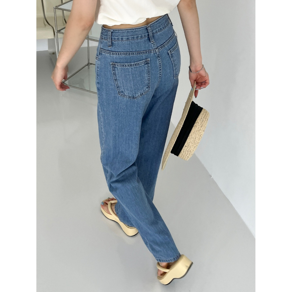 VENUSY｜正韓🇰🇷 - 純棉透氣舒適☀ 韓國女裝｜純棉寬鬆直筒牛仔褲 韓國牛仔褲-細節圖8