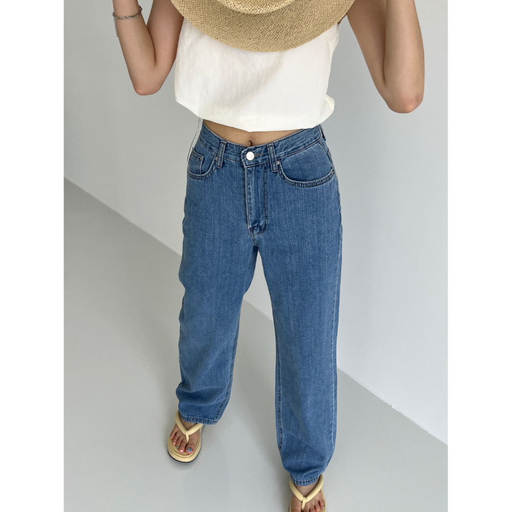 VENUSY｜正韓🇰🇷 - 純棉透氣舒適☀ 韓國女裝｜純棉寬鬆直筒牛仔褲 韓國牛仔褲-細節圖9