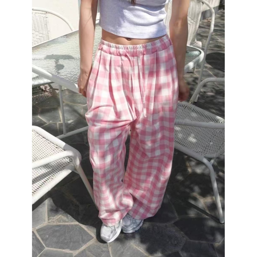 [現貨+預購] VENUSY｜正韓🇰🇷 - 純棉透氣舒適☀ 韓國女裝｜純棉格紋口袋長褲-細節圖2