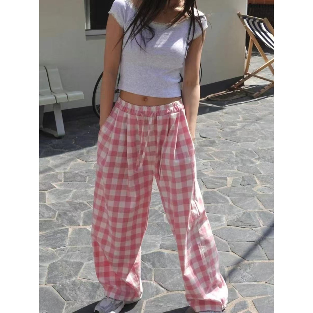 [現貨+預購] VENUSY｜正韓🇰🇷 - 純棉透氣舒適☀ 韓國女裝｜純棉格紋口袋長褲-細節圖3