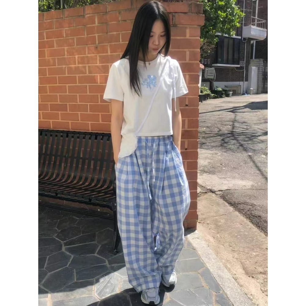 [現貨+預購] VENUSY｜正韓🇰🇷 - 純棉透氣舒適☀ 韓國女裝｜純棉格紋口袋長褲-細節圖4