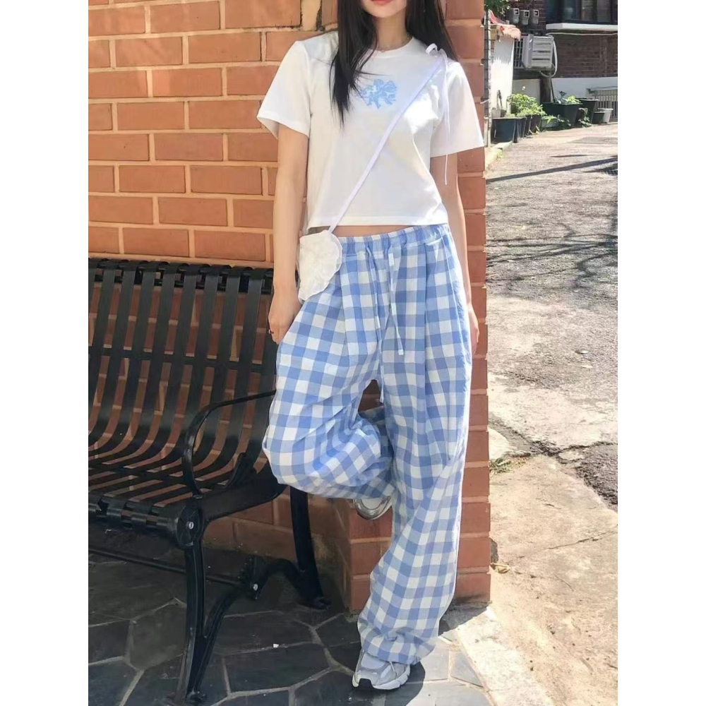 [現貨+預購] VENUSY｜正韓🇰🇷 - 純棉透氣舒適☀ 韓國女裝｜純棉格紋口袋長褲-細節圖6
