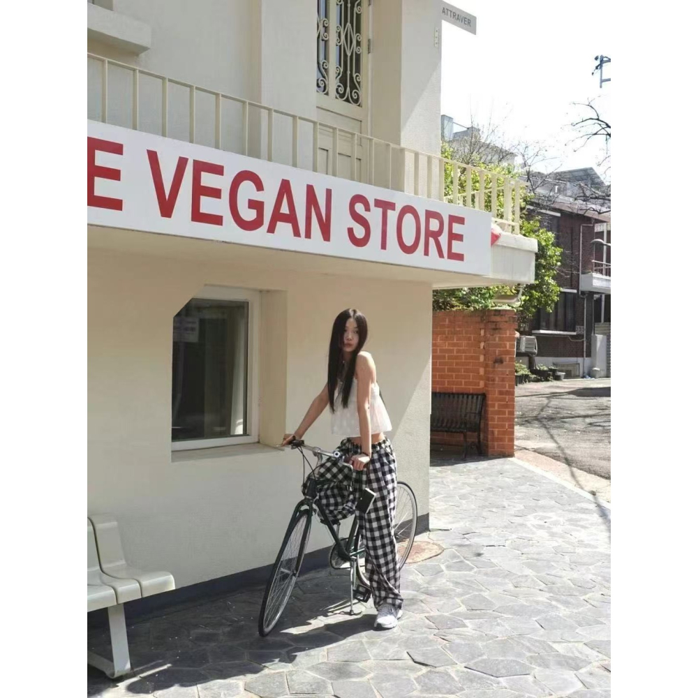 [現貨+預購] VENUSY｜正韓🇰🇷 - 純棉透氣舒適☀ 韓國女裝｜純棉格紋口袋長褲-細節圖8