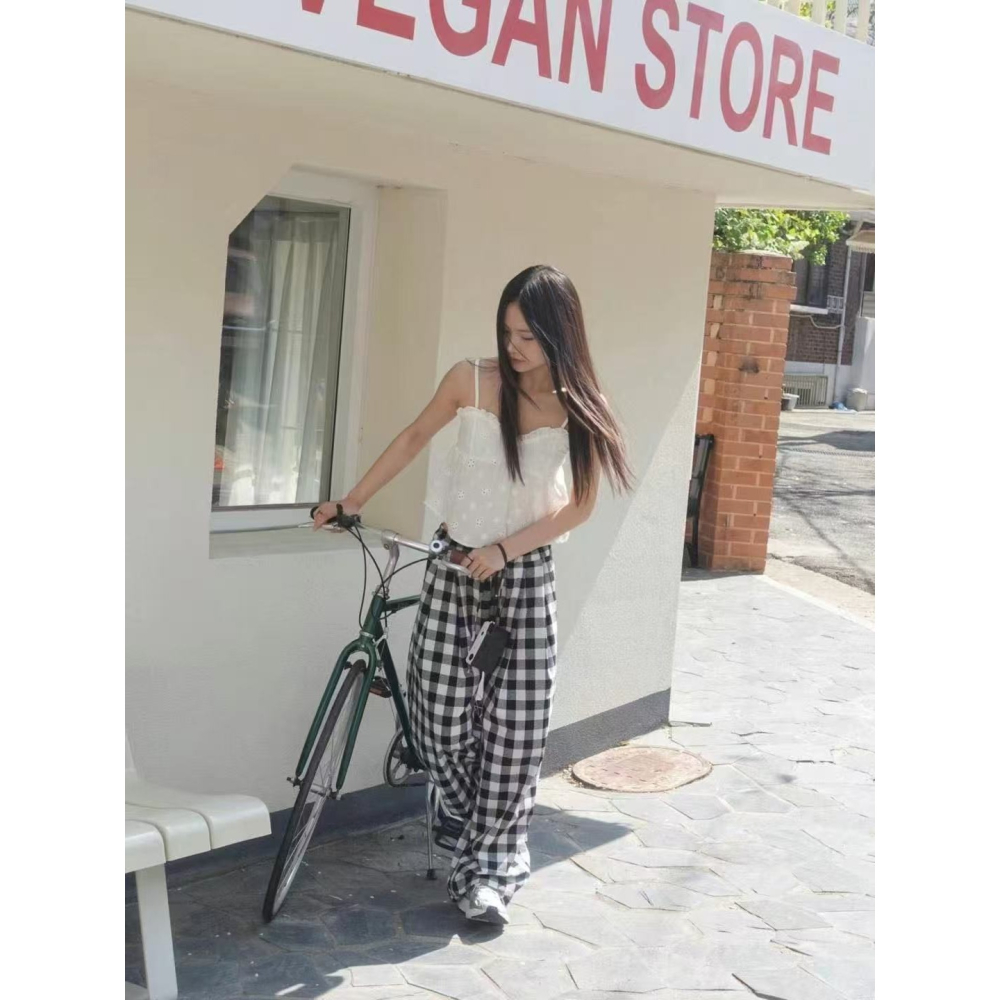 [現貨+預購] VENUSY｜正韓🇰🇷 - 純棉透氣舒適☀ 韓國女裝｜純棉格紋口袋長褲-細節圖9