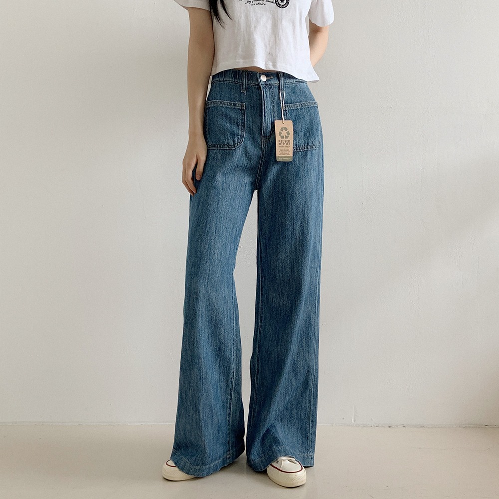 [現貨+預購] VENUSY｜正韓🇰🇷 - 韓國女裝｜棉質六角口袋牛仔褲 韓國牛仔褲 類亞麻牛仔長褲-細節圖7