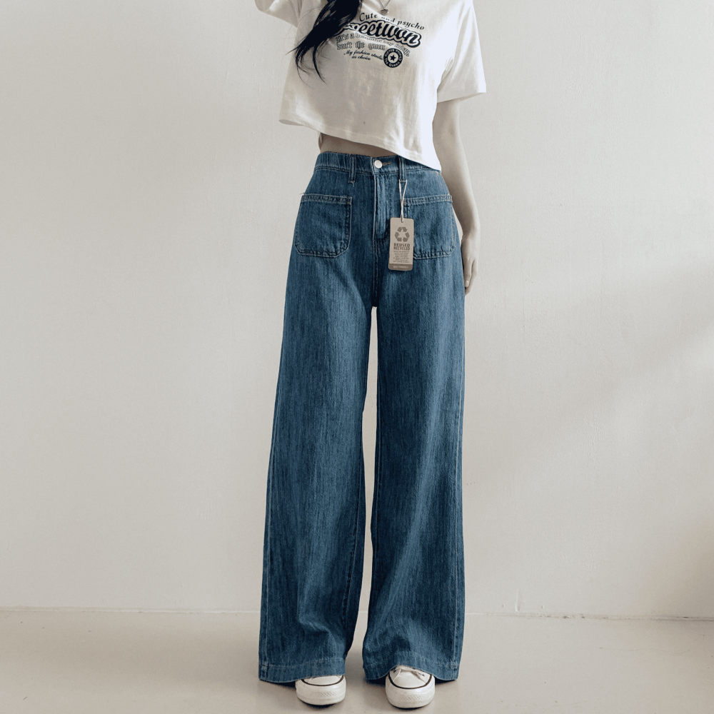 [現貨+預購] VENUSY｜正韓🇰🇷 - 韓國女裝｜棉質六角口袋牛仔褲 韓國牛仔褲 類亞麻牛仔長褲-細節圖8