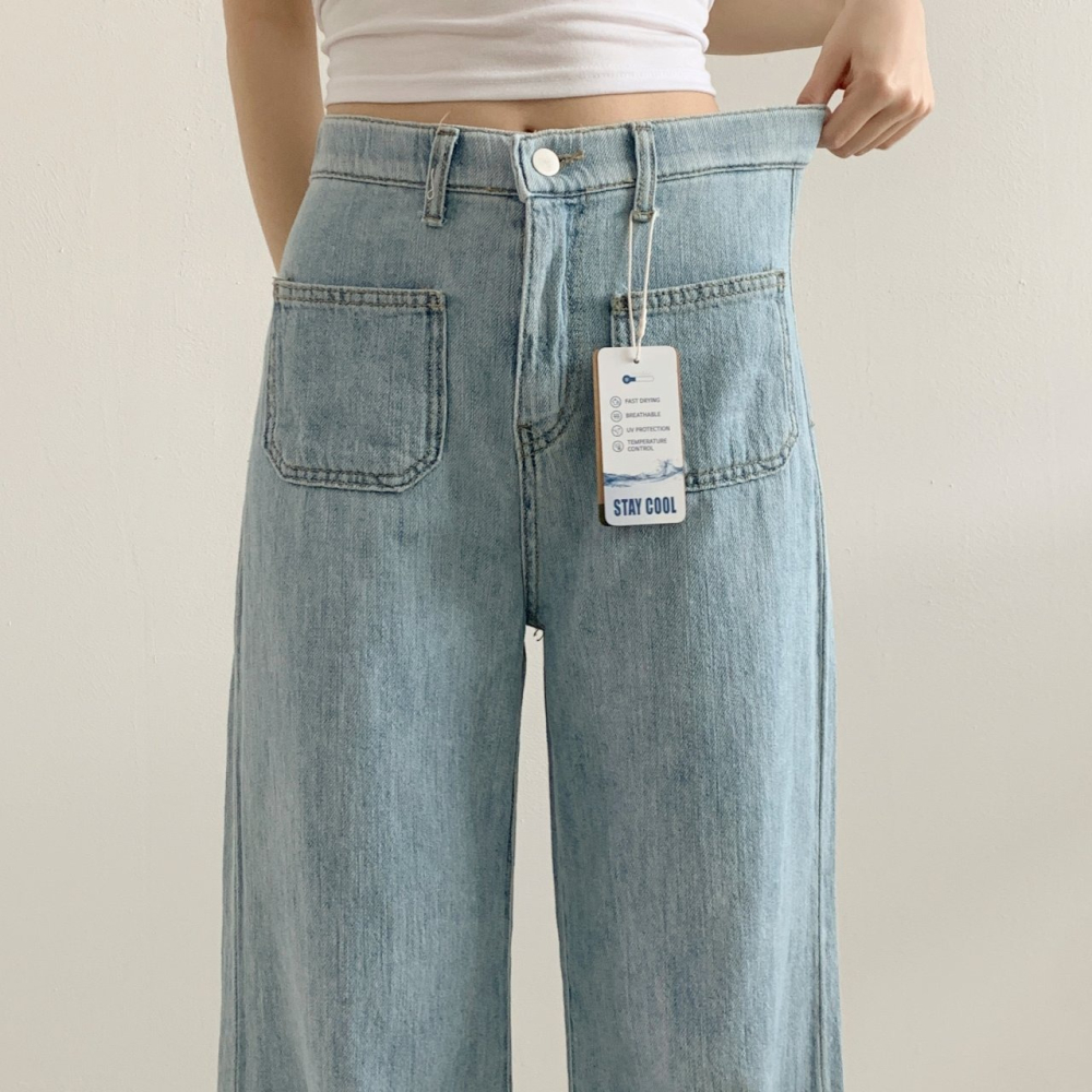 [現貨+預購] VENUSY｜正韓🇰🇷 - 韓國女裝｜棉質六角口袋牛仔褲 韓國牛仔褲 類亞麻牛仔長褲-細節圖10