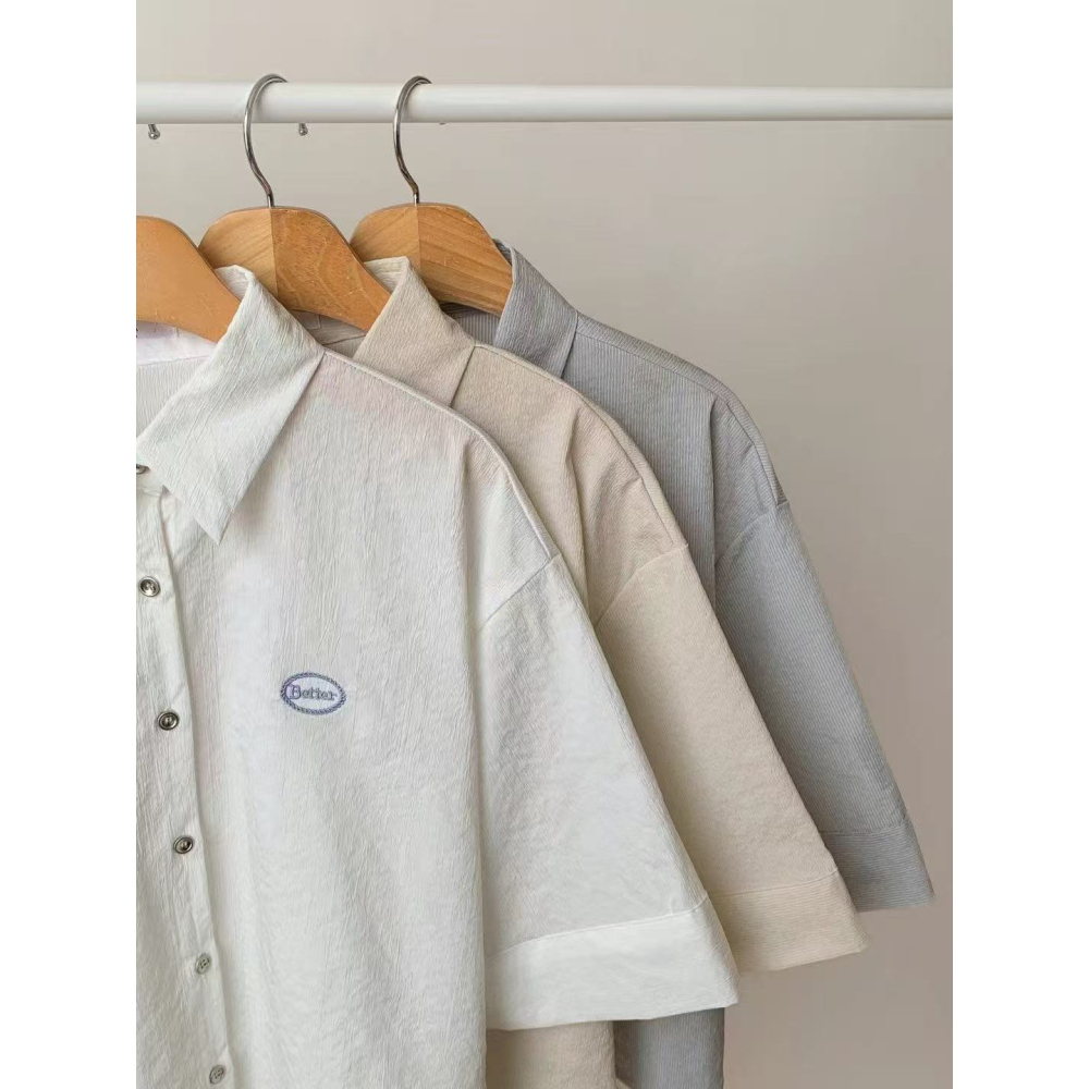 [現貨+預購] VENUSY｜正韓🇰🇷 - 不易皺✓ 韓國女裝｜刺繡七分袖條紋半短版襯衫 韓國襯衫-細節圖9