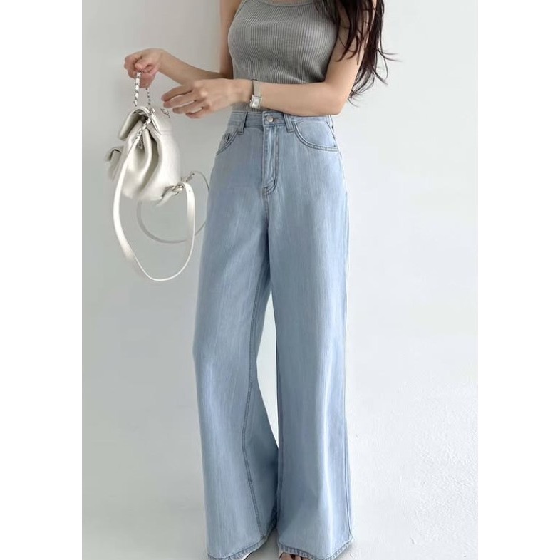 [現貨] VENUSY｜正韓🇰🇷 - 純棉透氣舒適☀ 韓國女裝｜純棉寬鬆闊腿牛仔褲 韓國牛仔褲-細節圖2