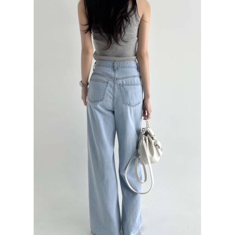 [現貨] VENUSY｜正韓🇰🇷 - 純棉透氣舒適☀ 韓國女裝｜純棉寬鬆闊腿牛仔褲 韓國牛仔褲-細節圖5