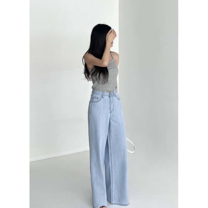 [現貨] VENUSY｜正韓🇰🇷 - 純棉透氣舒適☀ 韓國女裝｜純棉寬鬆闊腿牛仔褲 韓國牛仔褲-細節圖6