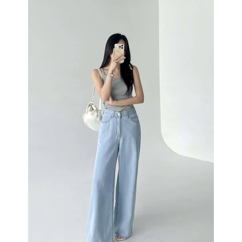 [現貨] VENUSY｜正韓🇰🇷 - 純棉透氣舒適☀ 韓國女裝｜純棉寬鬆闊腿牛仔褲 韓國牛仔褲-細節圖7