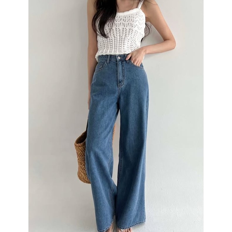 [現貨] VENUSY｜正韓🇰🇷 - 純棉透氣舒適☀ 韓國女裝｜純棉寬鬆闊腿牛仔褲 韓國牛仔褲-細節圖8