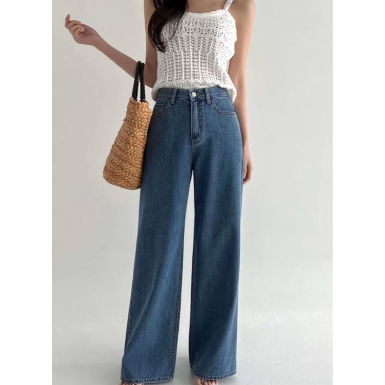 [現貨] VENUSY｜正韓🇰🇷 - 純棉透氣舒適☀ 韓國女裝｜純棉寬鬆闊腿牛仔褲 韓國牛仔褲-細節圖9