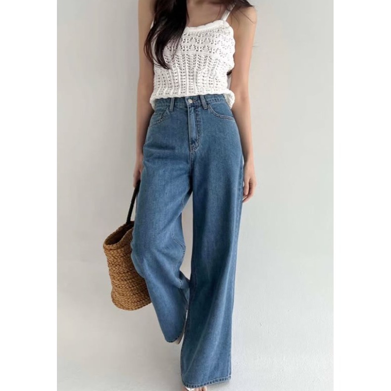 [現貨] VENUSY｜正韓🇰🇷 - 純棉透氣舒適☀ 韓國女裝｜純棉寬鬆闊腿牛仔褲 韓國牛仔褲-細節圖10