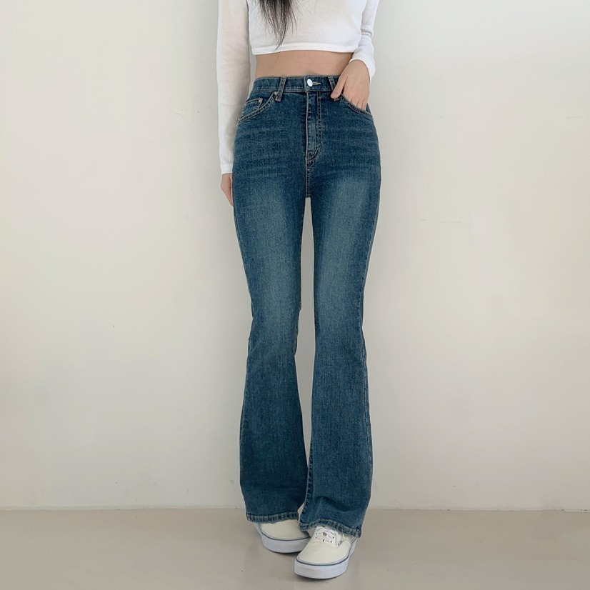 VENUSY｜正韓🇰🇷 - 𝟿𝟽%棉 透氣舒適☀ 韓國女裝｜彈力半喇叭牛仔褲 韓國牛仔褲-細節圖2