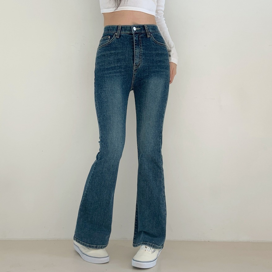 VENUSY｜正韓🇰🇷 - 𝟿𝟽%棉 透氣舒適☀ 韓國女裝｜彈力半喇叭牛仔褲 韓國牛仔褲-細節圖4