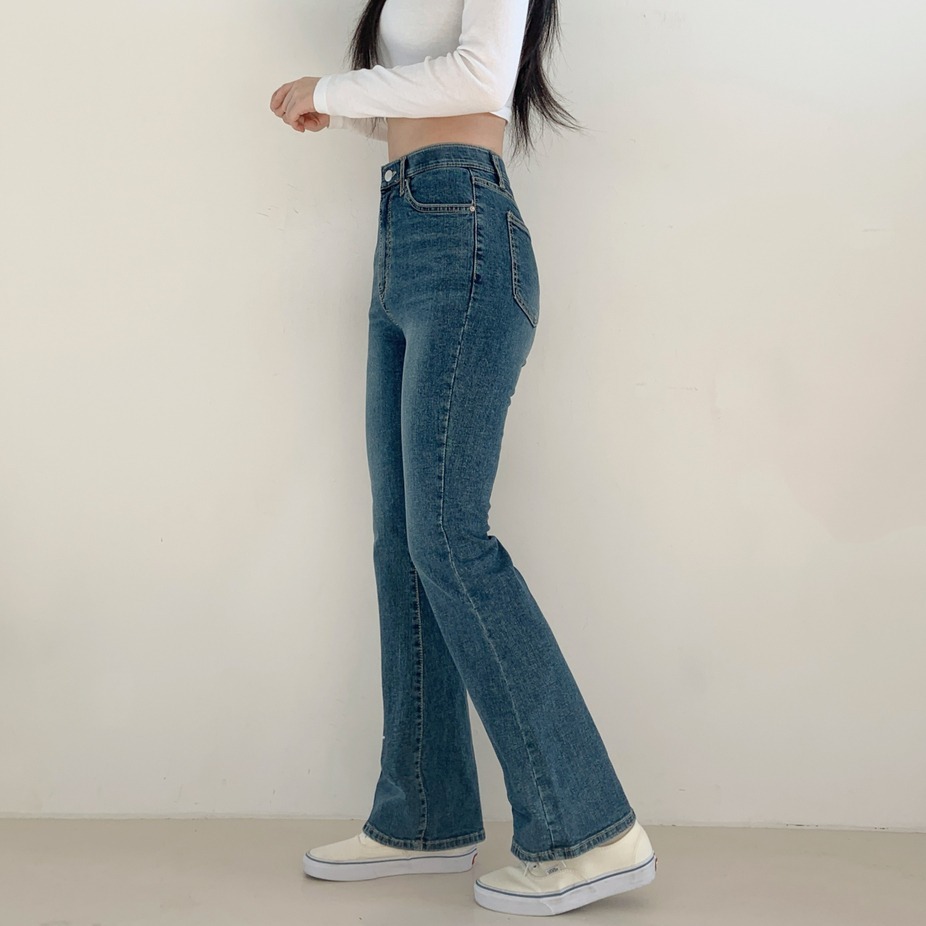 VENUSY｜正韓🇰🇷 - 𝟿𝟽%棉 透氣舒適☀ 韓國女裝｜彈力半喇叭牛仔褲 韓國牛仔褲-細節圖5