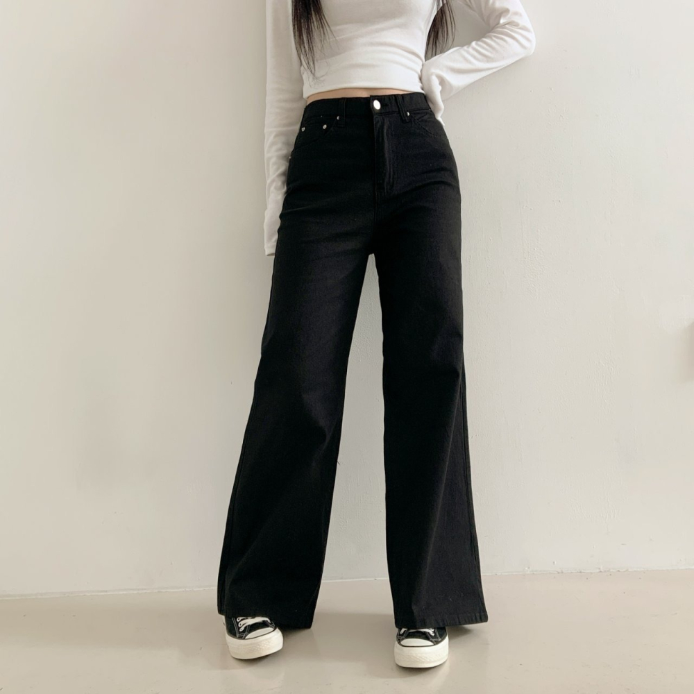 VENUSY｜正韓🇰🇷 - 𝟫𝟩%棉☀ 韓國女裝｜棉質高腰彈力腰帶微喇牛仔褲 韓國牛仔褲-細節圖2