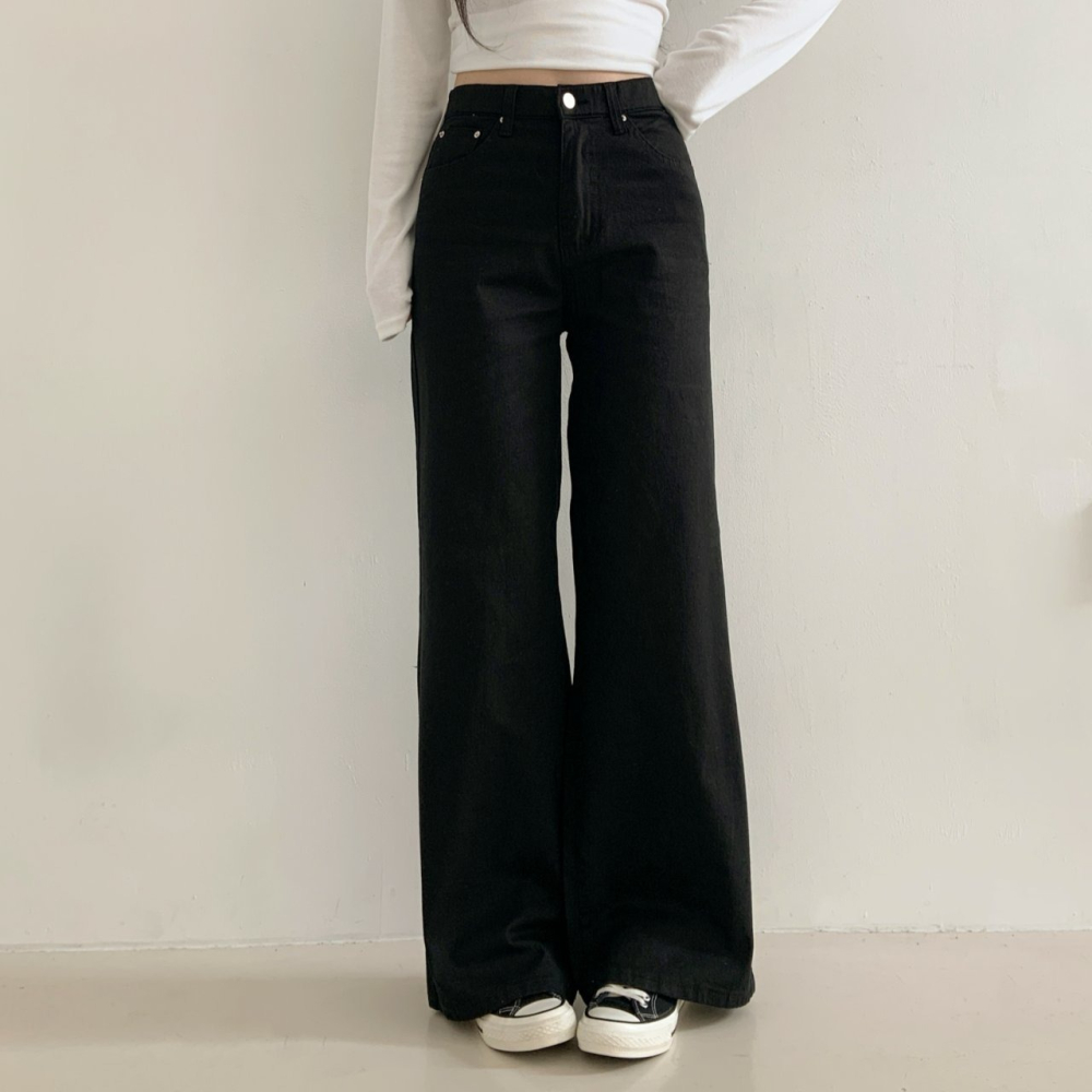 VENUSY｜正韓🇰🇷 - 𝟫𝟩%棉☀ 韓國女裝｜棉質高腰彈力腰帶微喇牛仔褲 韓國牛仔褲-細節圖3