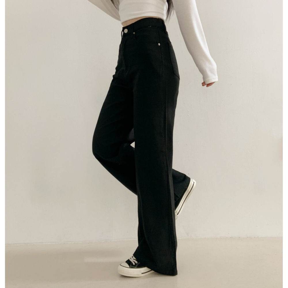 VENUSY｜正韓🇰🇷 - 𝟫𝟩%棉☀ 韓國女裝｜棉質高腰彈力腰帶微喇牛仔褲 韓國牛仔褲-細節圖4