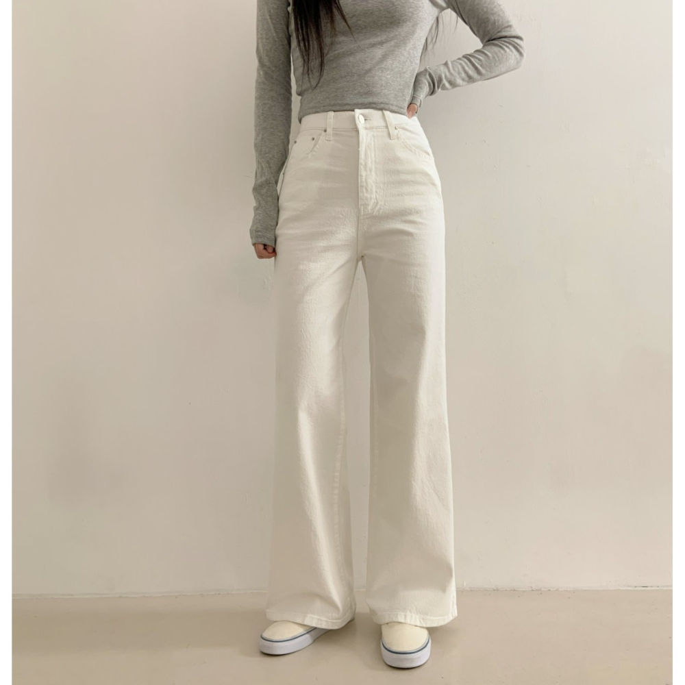 VENUSY｜正韓🇰🇷 - 𝟫𝟩%棉☀ 韓國女裝｜棉質高腰彈力腰帶微喇牛仔褲 韓國牛仔褲-細節圖5