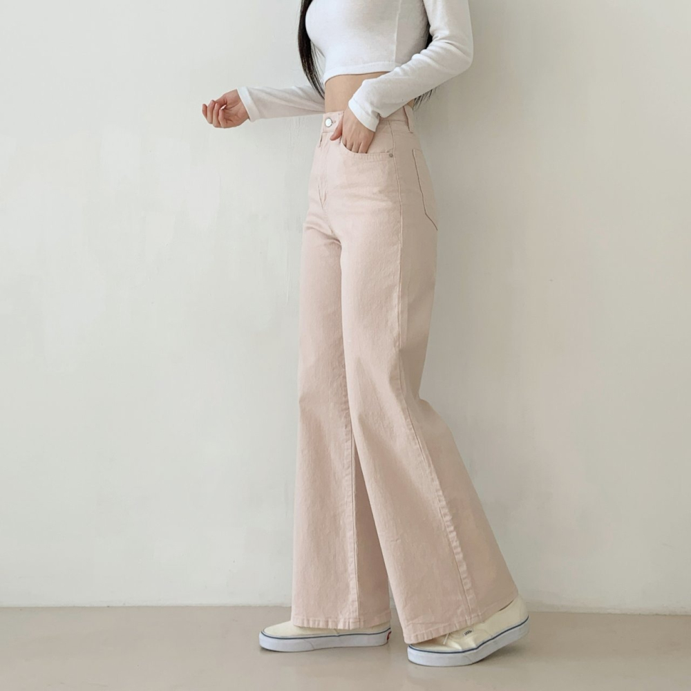 VENUSY｜正韓🇰🇷 - 𝟫𝟩%棉☀ 韓國女裝｜棉質高腰彈力腰帶微喇牛仔褲 韓國牛仔褲-細節圖11