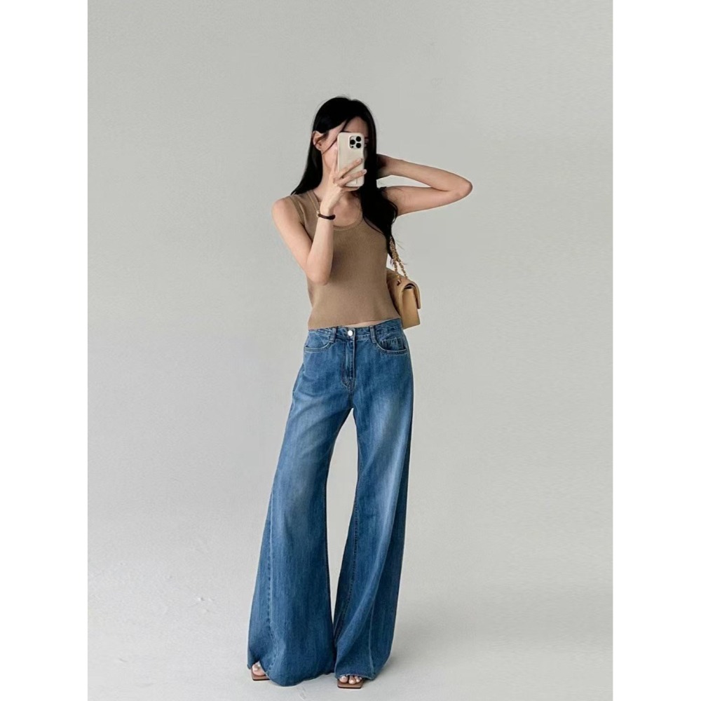 VENUSY｜正韓🇰🇷 - 純棉透氣舒適☀ 韓國女裝｜純棉寬鬆薄款喇叭牛仔褲 韓國牛仔褲-細節圖2