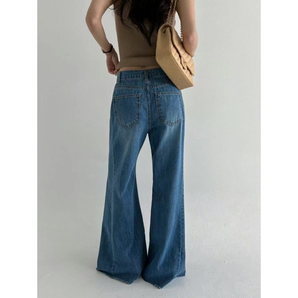 VENUSY｜正韓🇰🇷 - 純棉透氣舒適☀ 韓國女裝｜純棉寬鬆薄款喇叭牛仔褲 韓國牛仔褲-細節圖4