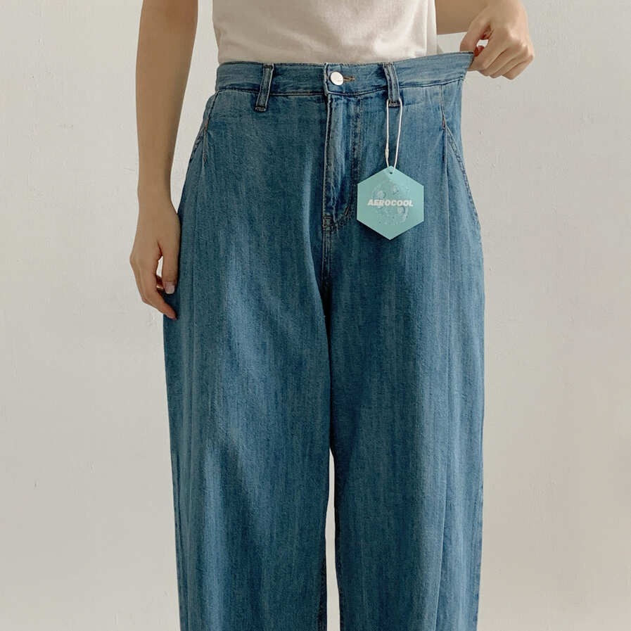 VENUSY｜正韓🇰🇷 - 純棉透氣舒適☀ 韓國女裝｜純棉褶邊寬鬆直筒牛仔褲 韓國牛仔褲-細節圖10