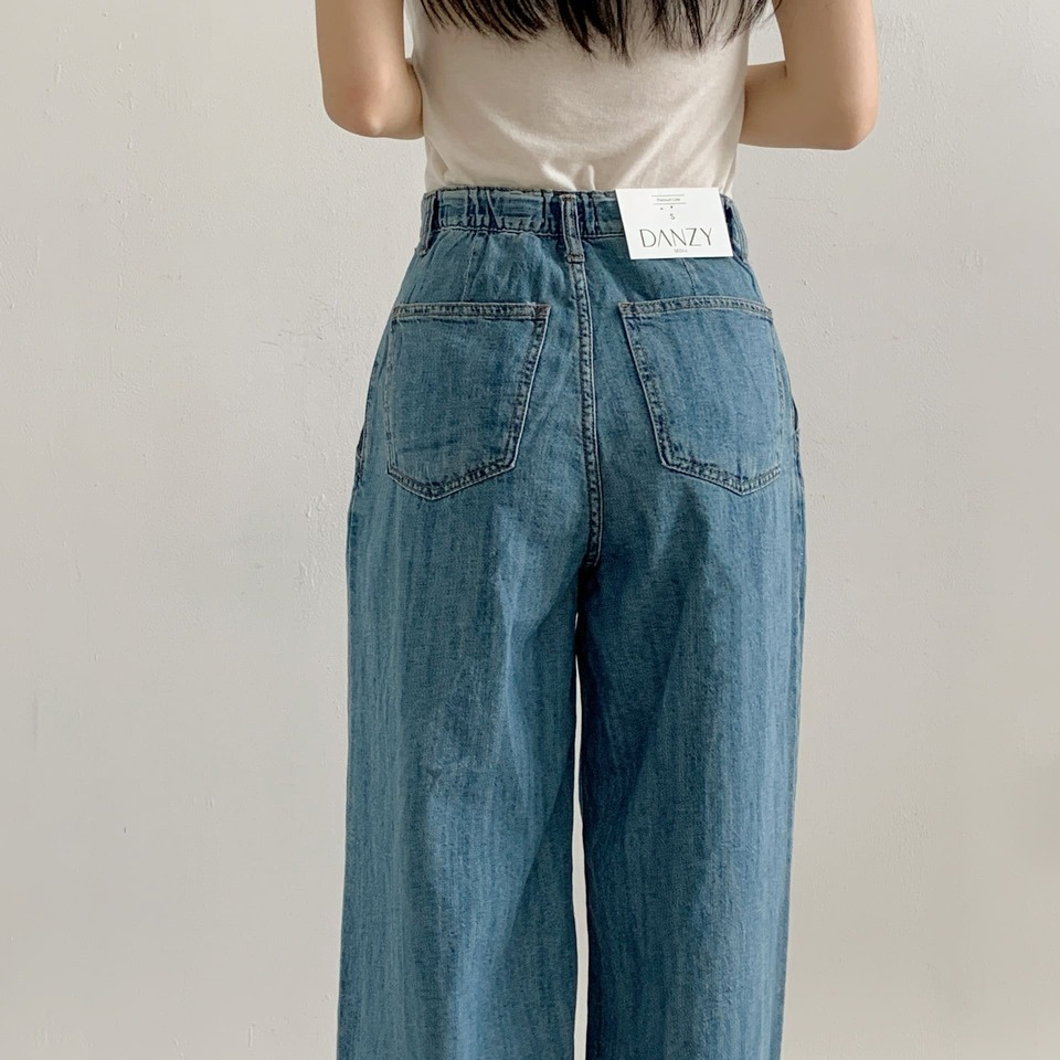 VENUSY｜正韓🇰🇷 - 純棉透氣舒適☀ 韓國女裝｜純棉褶邊寬鬆直筒牛仔褲 韓國牛仔褲-細節圖11