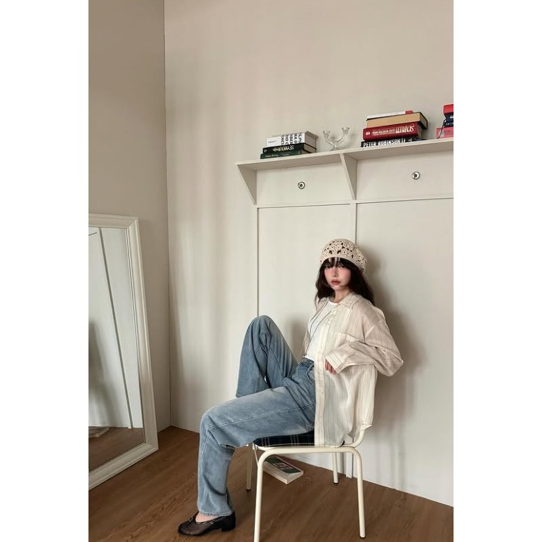 VENUSY｜正韓🇰🇷 - 韓國女裝｜亞麻線條透光襯衫 韓國襯衫-細節圖4