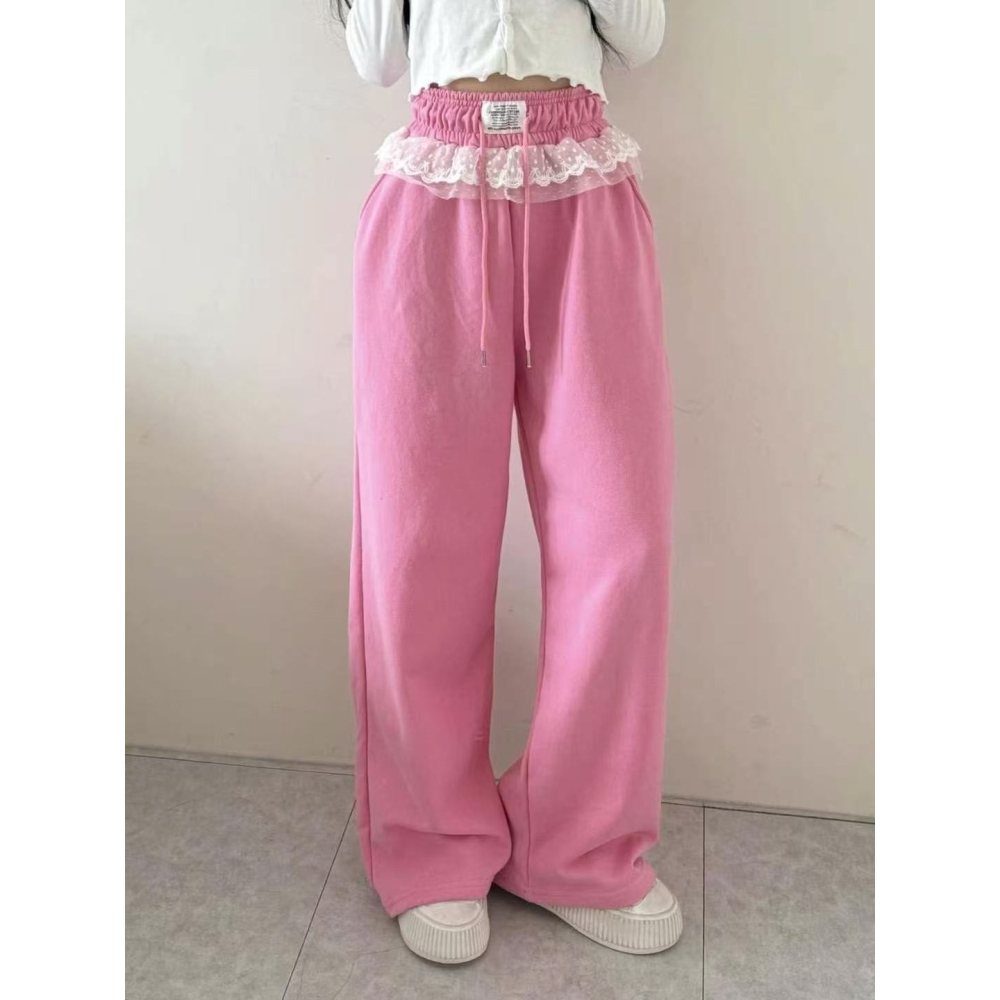 [現+預]VENUSY｜正韓🇰🇷 - 𝟤𝟢𝟤𝟧韓女必備✔ 韓國女裝｜純棉雙層蕾絲運動長褲-細節圖2