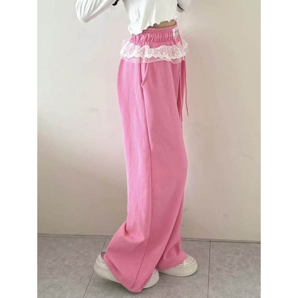 [現+預]VENUSY｜正韓🇰🇷 - 𝟤𝟢𝟤𝟧韓女必備✔ 韓國女裝｜純棉雙層蕾絲運動長褲-細節圖3