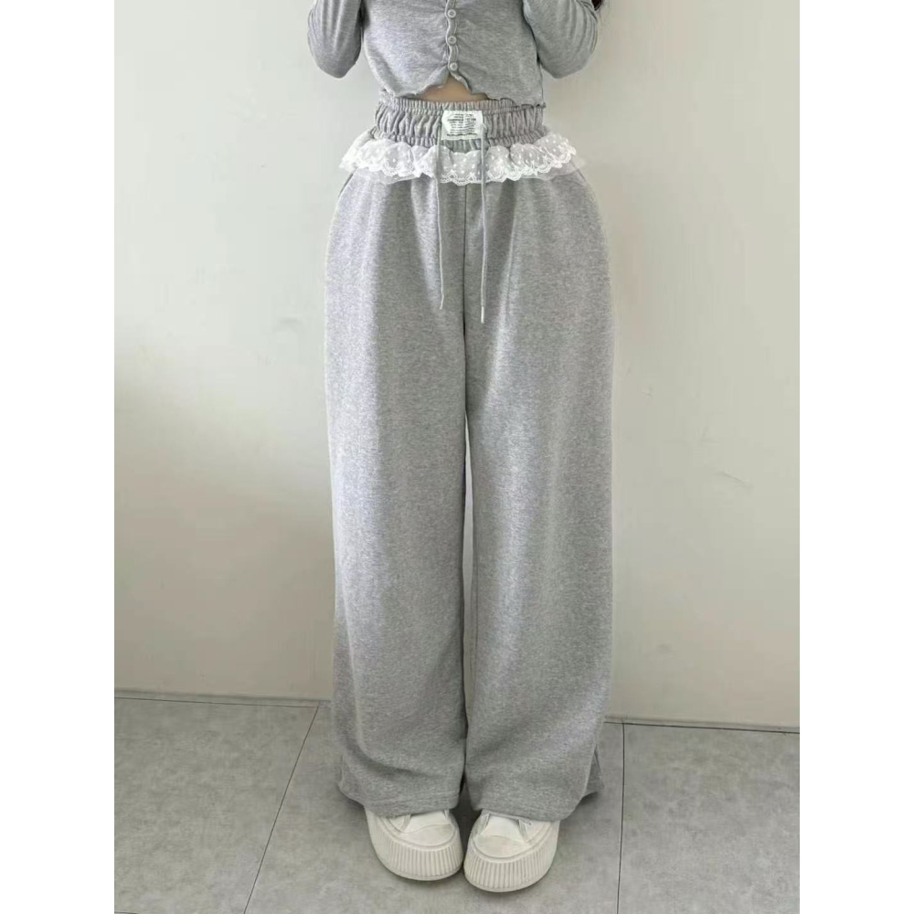 [現+預]VENUSY｜正韓🇰🇷 - 𝟤𝟢𝟤𝟧韓女必備✔ 韓國女裝｜純棉雙層蕾絲運動長褲-細節圖4