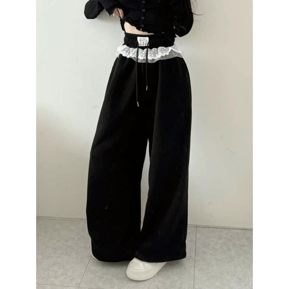 [現+預]VENUSY｜正韓🇰🇷 - 𝟤𝟢𝟤𝟧韓女必備✔ 韓國女裝｜純棉雙層蕾絲運動長褲-細節圖6