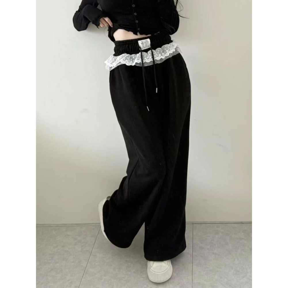 [現+預]VENUSY｜正韓🇰🇷 - 𝟤𝟢𝟤𝟧韓女必備✔ 韓國女裝｜純棉雙層蕾絲運動長褲-細節圖7