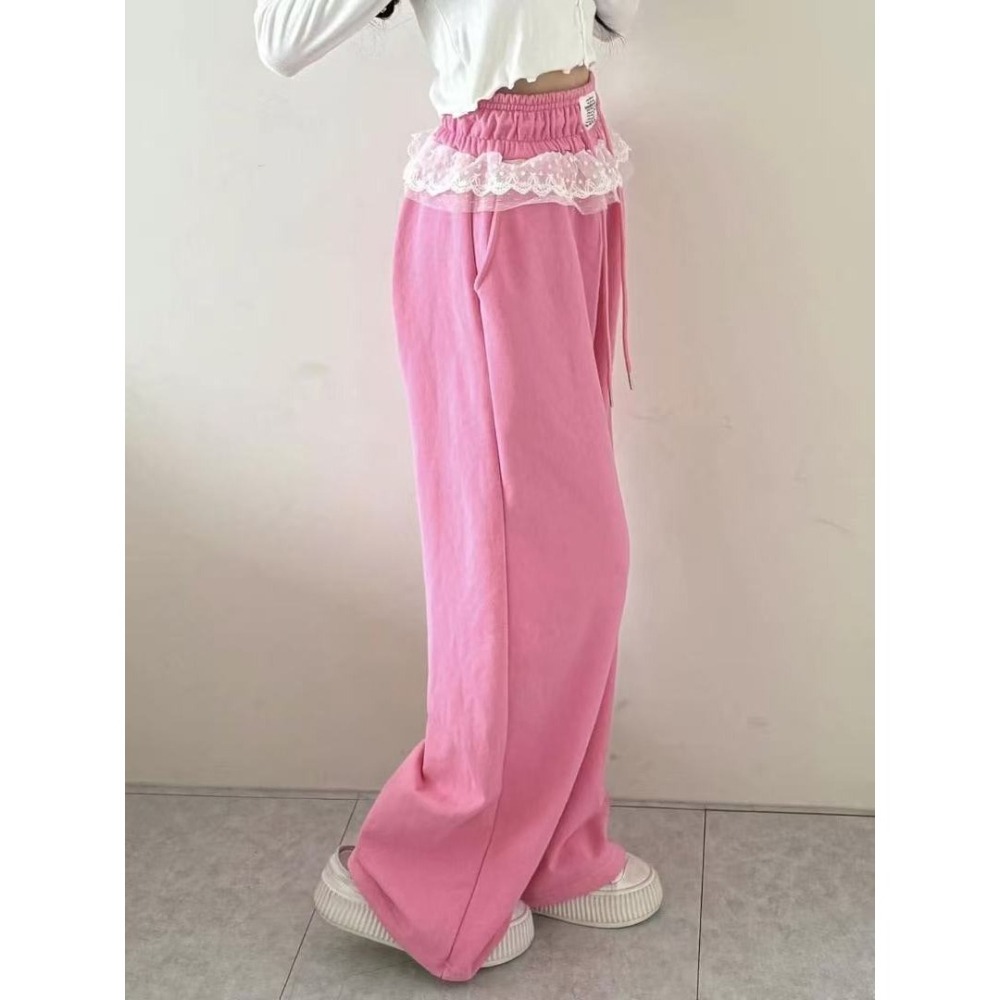 [現貨+預購] VENUSY｜正韓🇰🇷 - 韓女必備✔ 韓國女裝｜純棉雙層蕾絲運動長褲-細節圖3