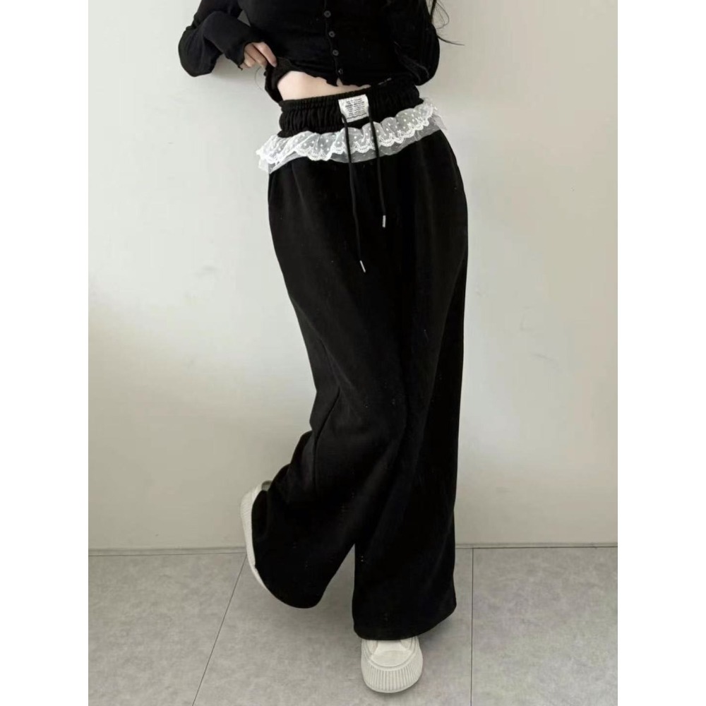 [現貨+預購] VENUSY｜正韓🇰🇷 - 韓女必備✔ 韓國女裝｜純棉雙層蕾絲運動長褲-細節圖7